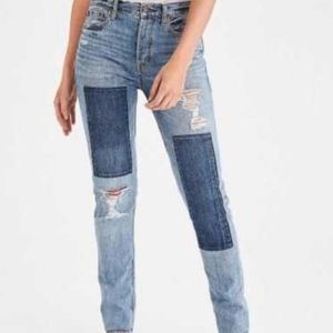 American Eagle Vintage High Rise Slim Patchwork Distressed Jeans Size 2 Short